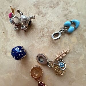 pandora Mixed Silver and Gold Charm Set with Blue Enamel Bead bundle